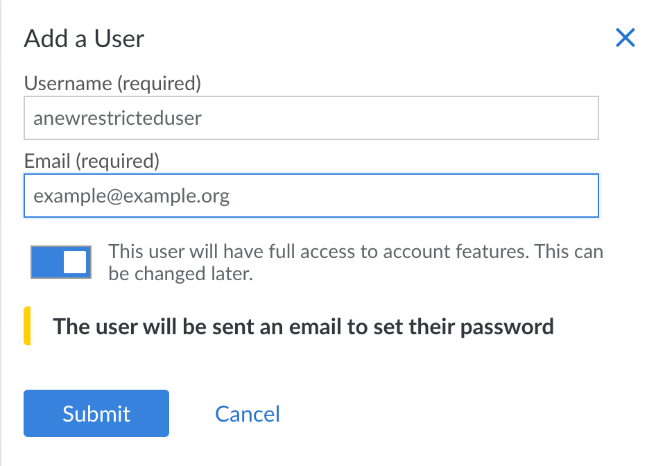 The ‘Add a User’ menu
