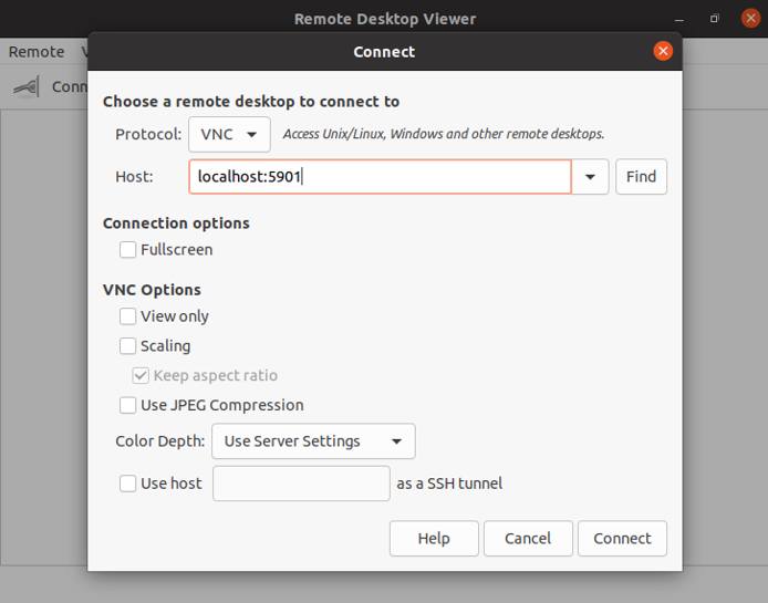Entering connection information in Vinagre Entering connection information in Vinagre