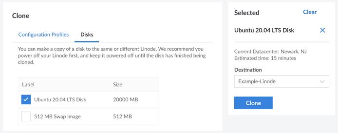 The Clone form in the Cloud Manager The Clone form in the Cloud Manager