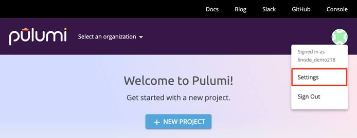 Location of Pulumi Settings option Location of Pulumi Settings option
