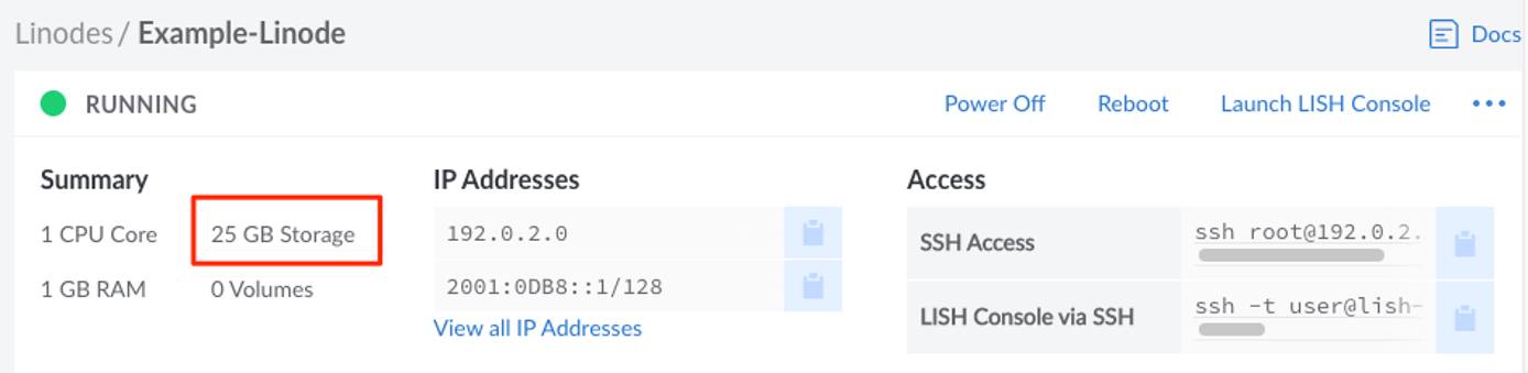 Viewing the total Storage on a Linode Viewing the total storage on a Linode