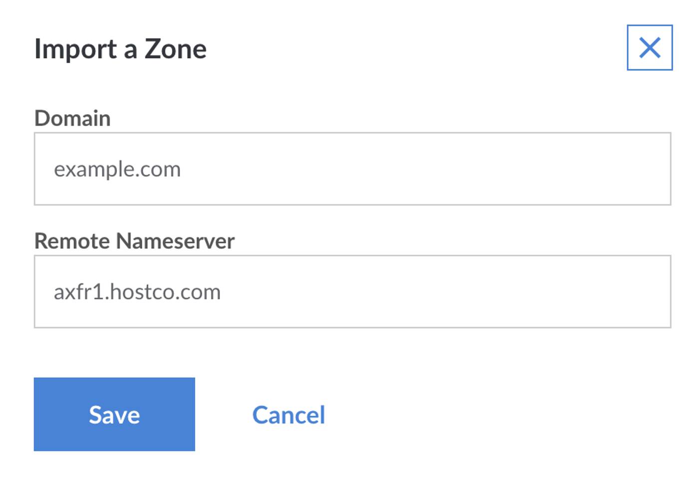 Import a domain zone with AXFR This page lets you import a domain zone.