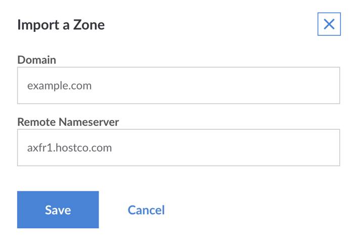 Import a domain zone with AXFR This page lets you import a domain zone.