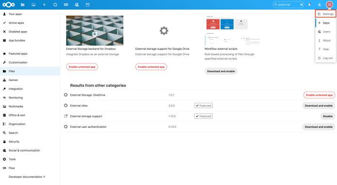 Access Nextcloud settings. Access Nextcloud settings.