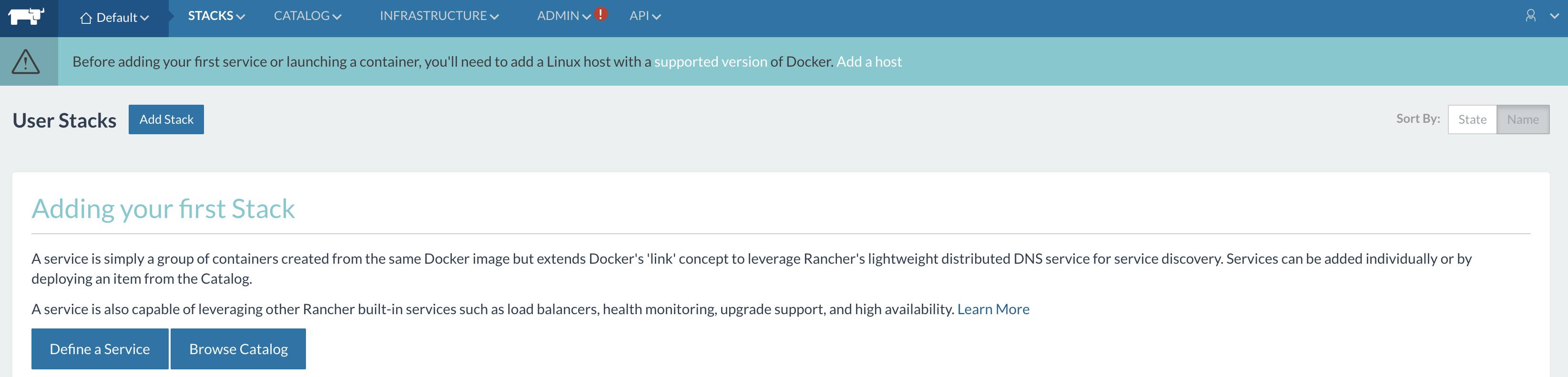 Rancher first screen Rancher first screen