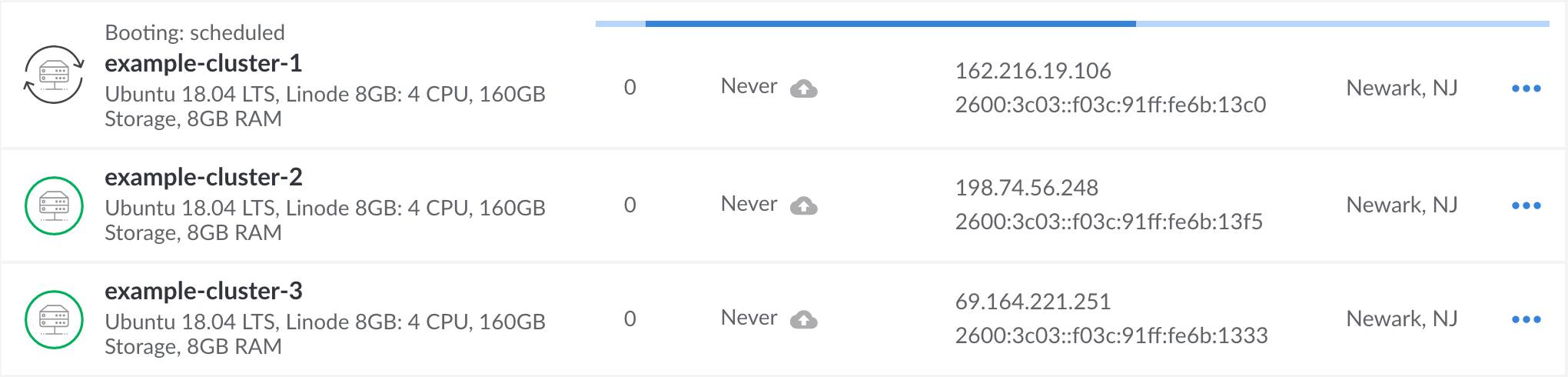 New cluster nodes listed in Linode Cloud Manager Linode Cloud Manager - new cluster nodes