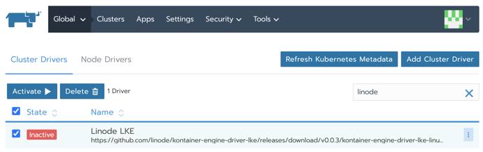 Activate the Linode Cluster Driver cluster-driver-activate