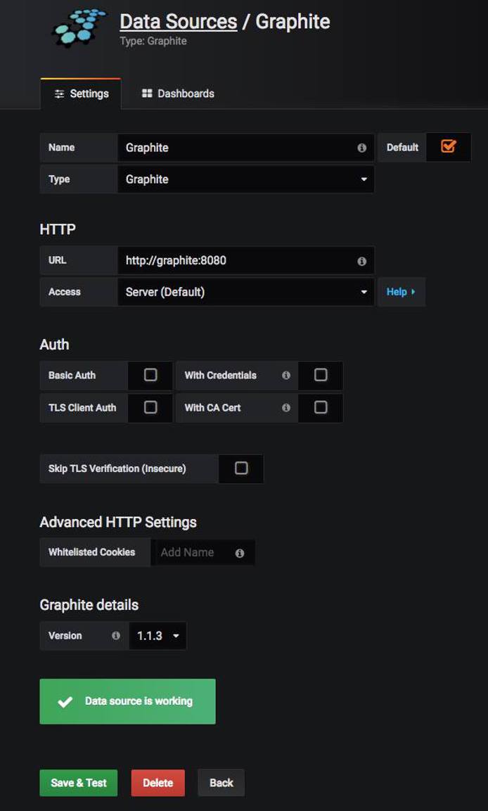 Add Data Source page Grafana Add Data Source