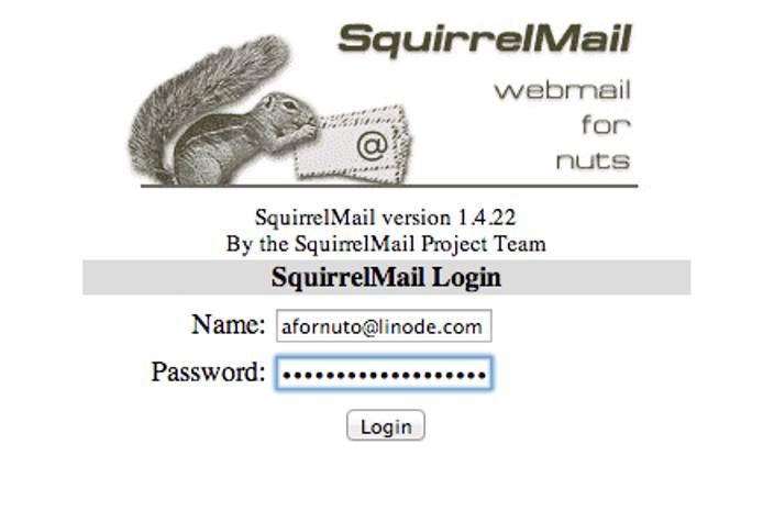 SquirrelMail Login Page with a username and password. SquirrelMail Login Page with a username and password.