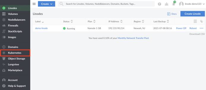 Kubernetes cluster listing page Kubernetes cluster listing page