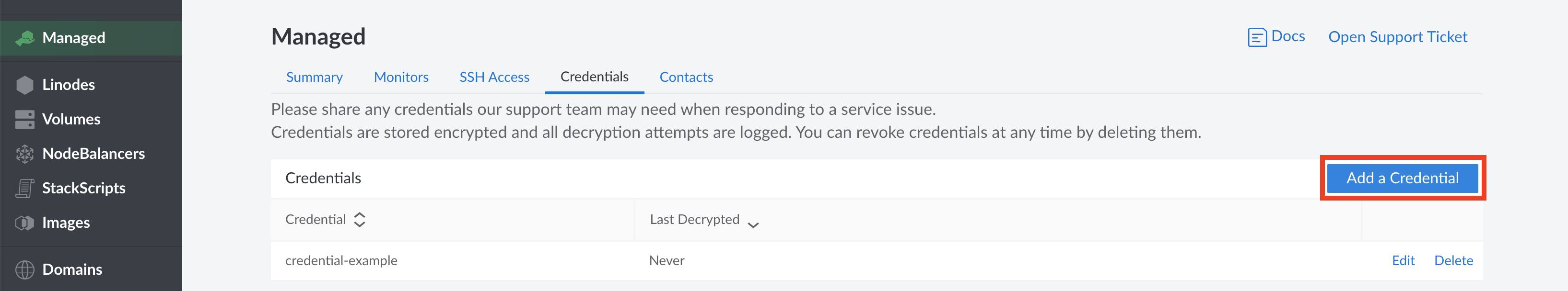 Linode Managed Credentials Linode Managed Credentials