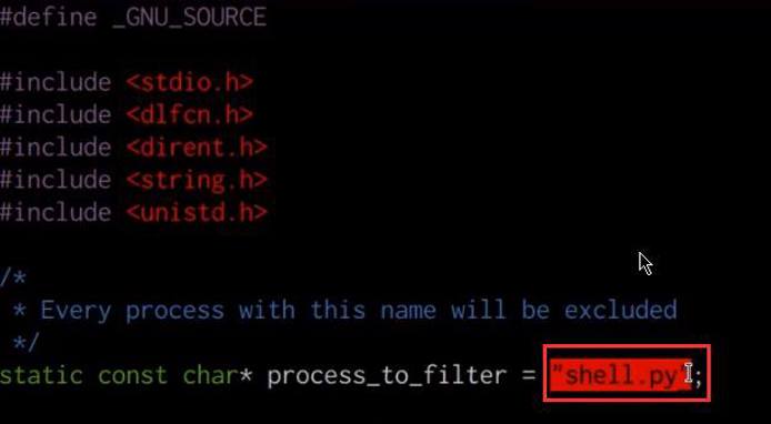 processhider.c file contents with process_to_filter variable shown processhider.c file contents with process_to_filter variable shown