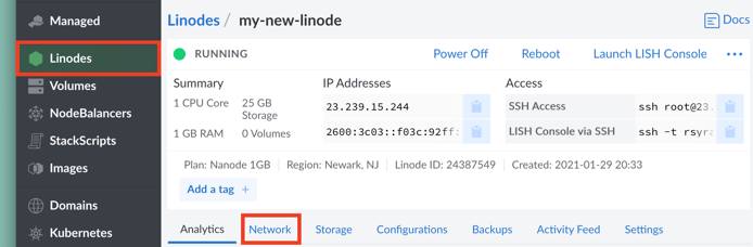 Linode Manager / Networking Tab Linode Manager / Networking Tab