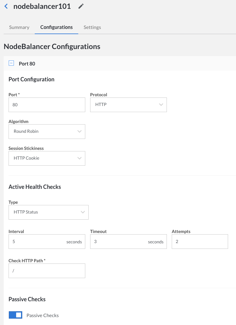 NodeBalancer Configuration in Linode Cloud Manager
