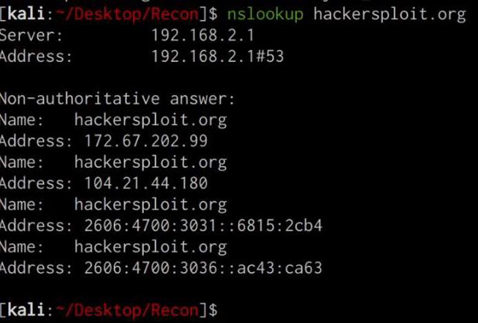 Nslookup utility output Nslookup utility output