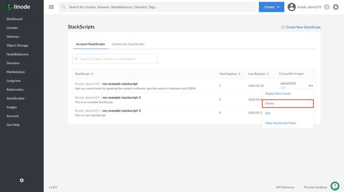 Select Make StackScript Public from the dropdown menu Select Make StackScript Public from the dropdown menu