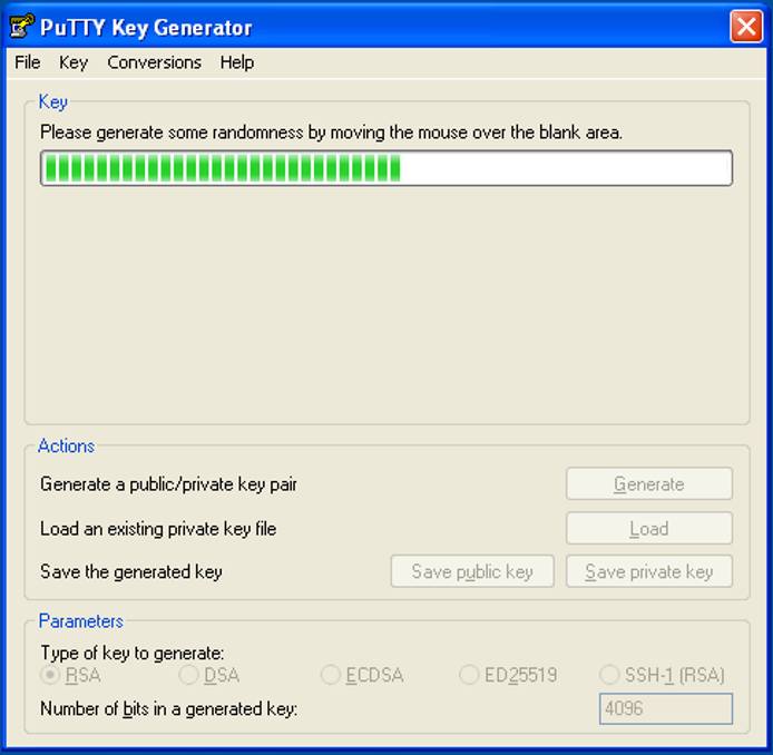 Move the mouse until the key generating is complete. Move the mouse until the key generating is complete.