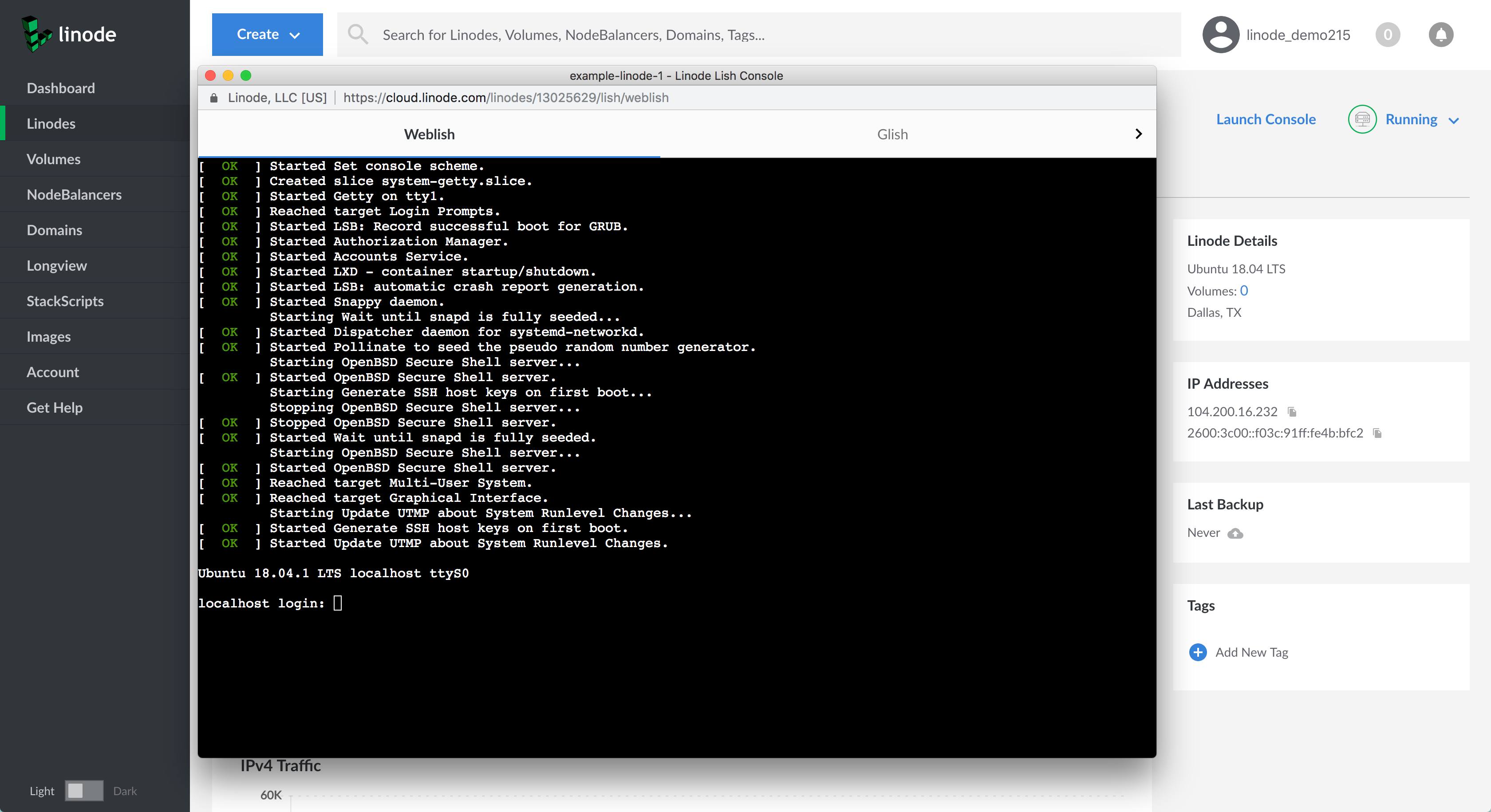 An example of the Lish Web Console An example of the Lish Web Console