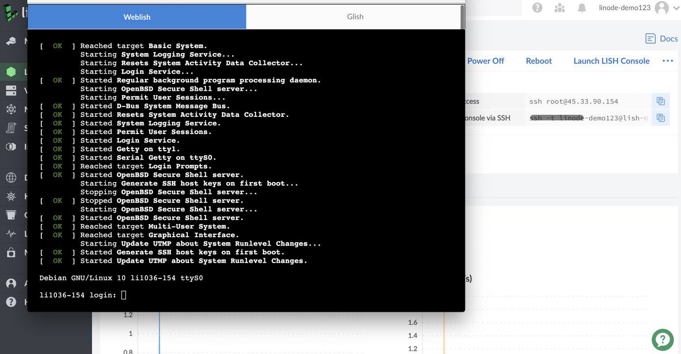 An example of the Lish Web Console An example of the Lish Web Console