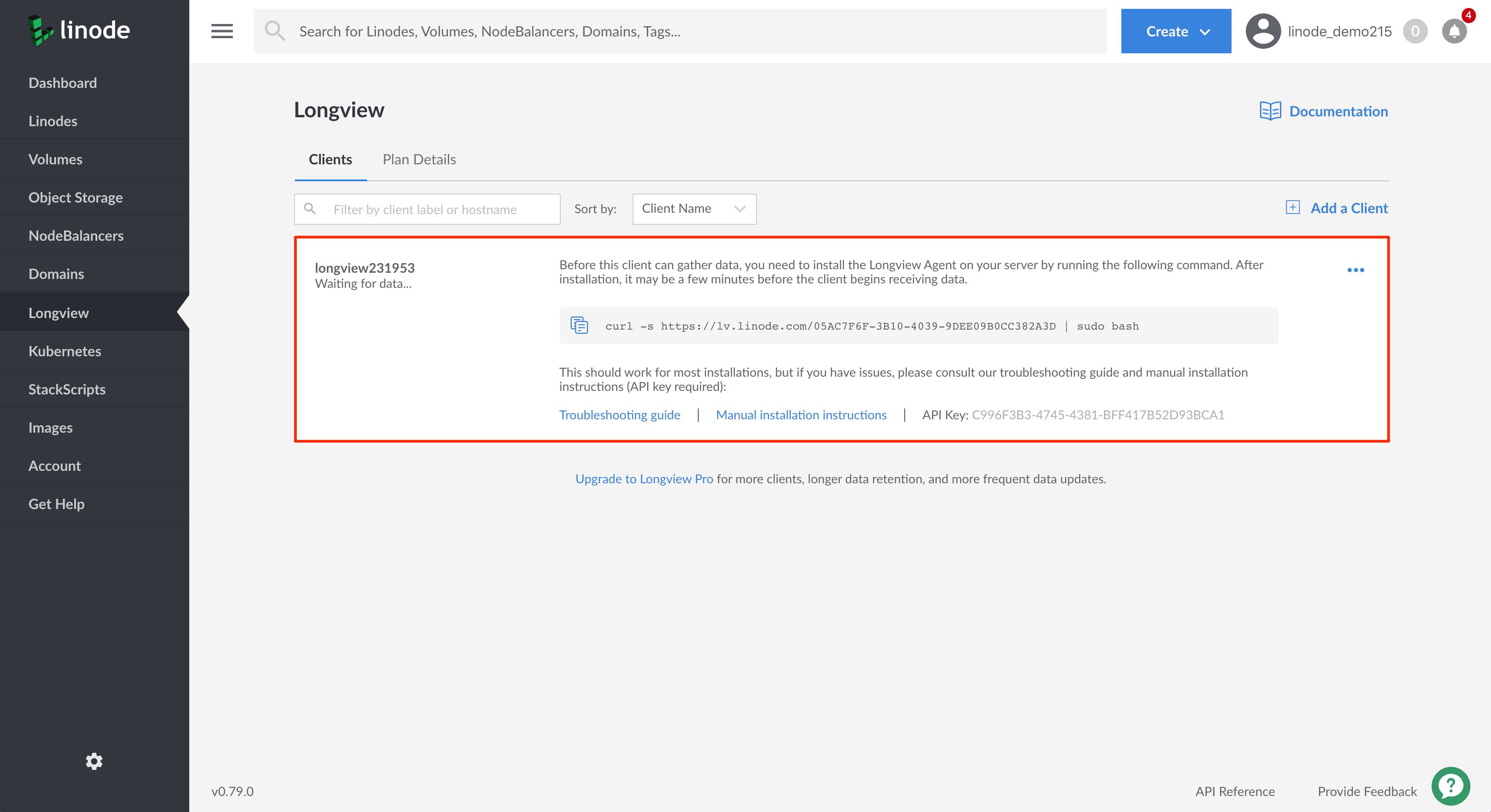 Linode Cloud Manager Longview Clients list Linode Cloud Manager Longview Clients list
