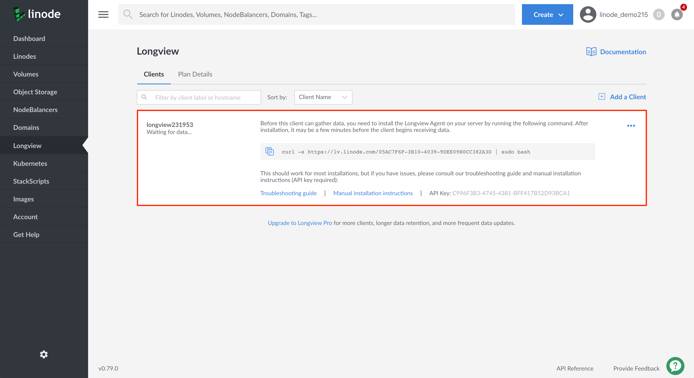 Linode Cloud Manager Longview Clients list Linode Cloud Manager Longview Clients list