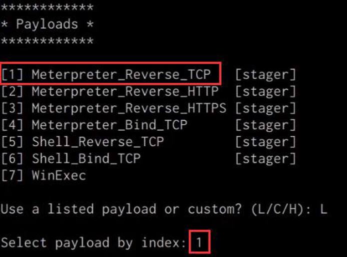 Shellter payload selection menu - select payload by index Shellter payload selection menu - select payload by index
