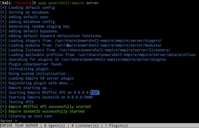 PowerShell Empire server startup logs PowerShell Empire server startup logs