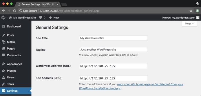 WordPress settings screen in the web browser WordPress settings screen in the web browser