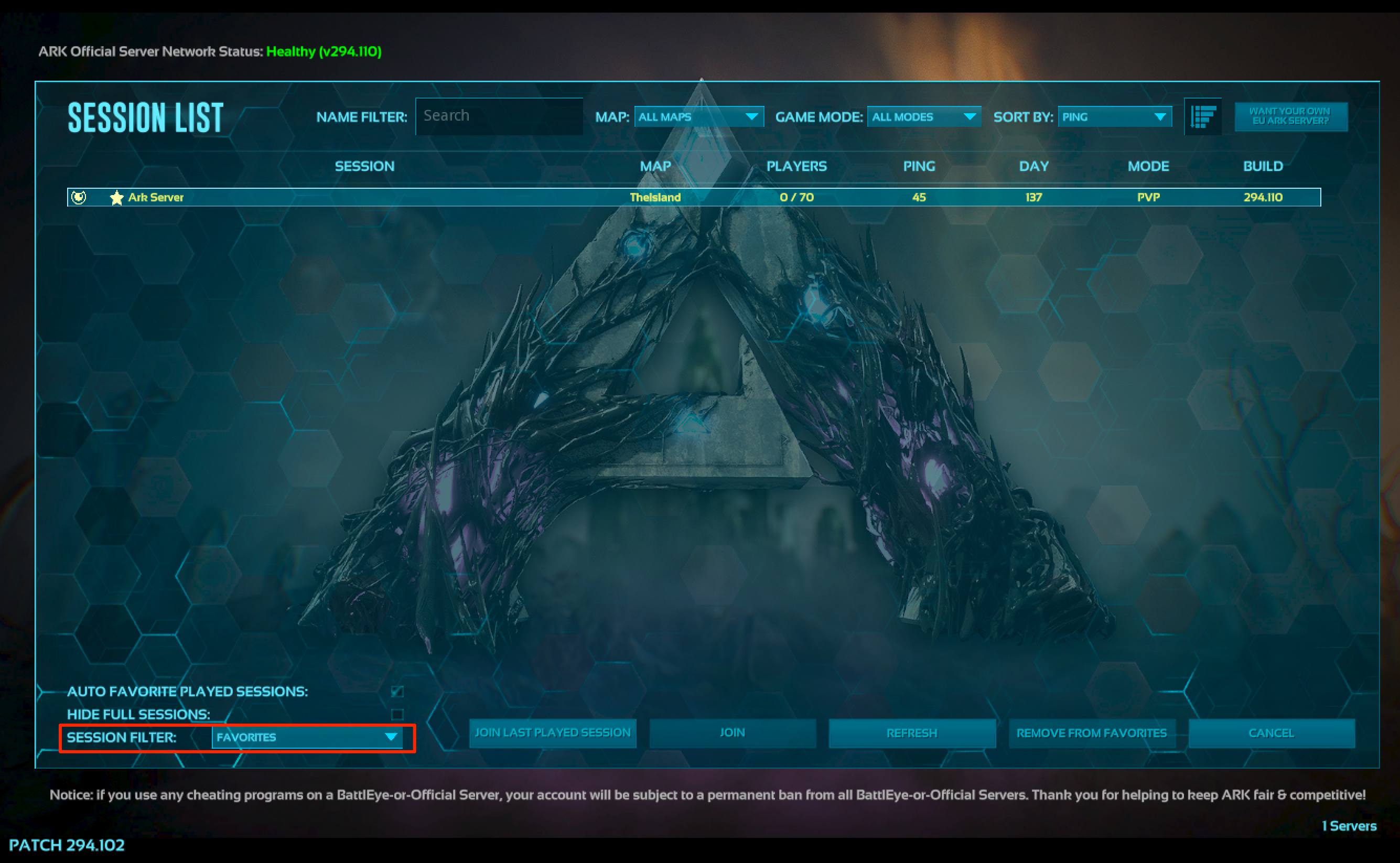 ARK server list containing the Linode that was added to Steam favorites. ARK server list containing the Linode that was added to Steam favorites.