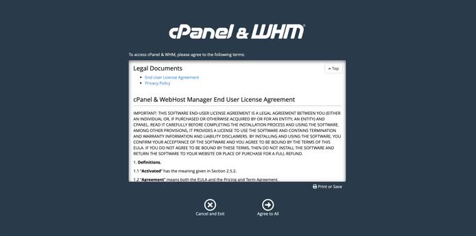 Agree to cPanel and WHM’s terms Agree to cPanel and WHM’s terms