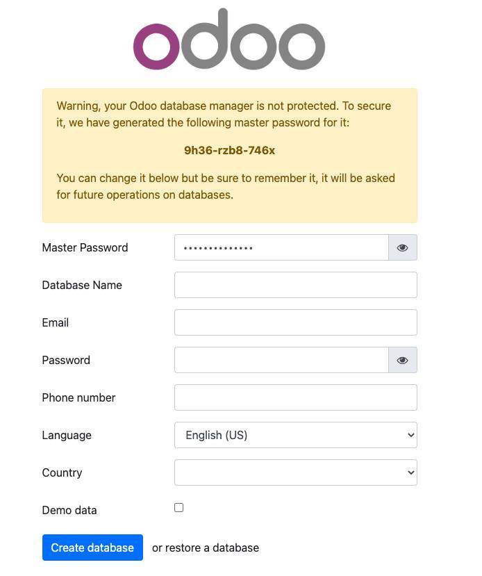 Screenshot of the Odoo setup page Screenshot of the Odoo setup page