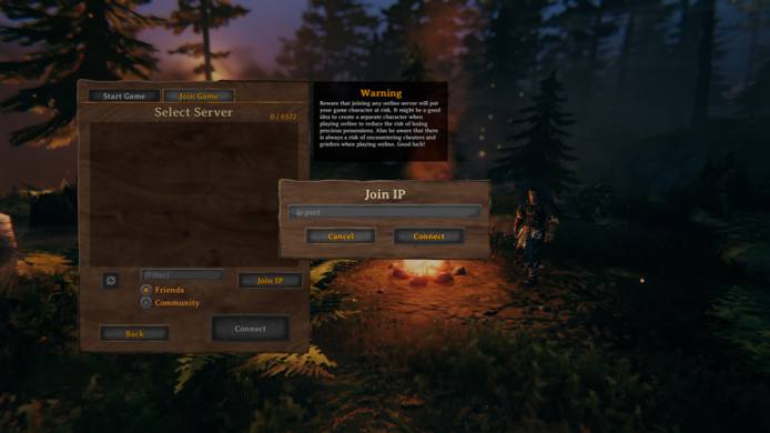Valheim Select Server screen Valheim Select Server screen
