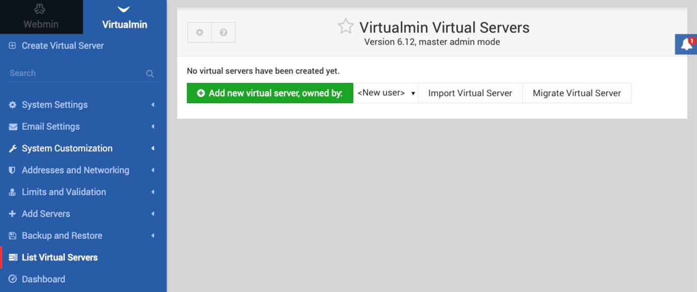 Virtualmin Virtual Servers Page Virtualmin Virtual Servers Page