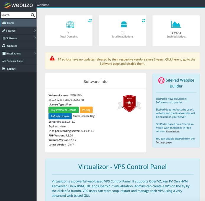 Webuzo Admin Panel Webuzo Admin Panel
