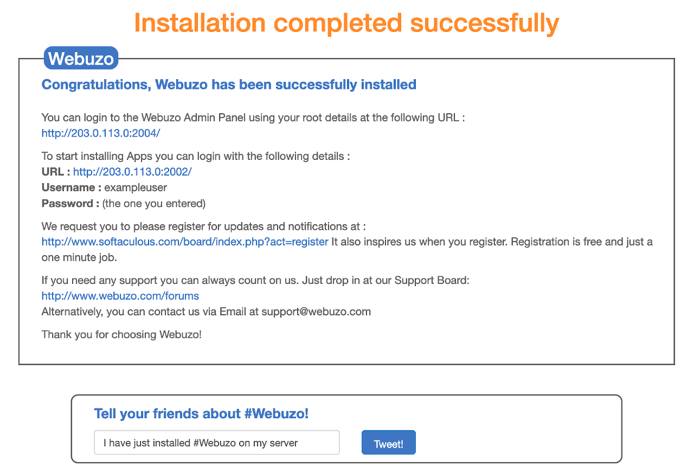 Webuzo Post-Setup Wizard Webuzo Post-Setup Wizard