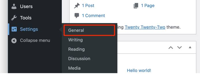 Screenshot of the Settings menu with General highlighted Screenshot of the Settings menu with General highlighted